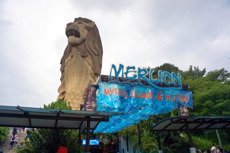 在圣淘沙海岛上的Merlion雕象 免版税库存照片 在圣淘沙海岛上的Merlion雕象 免版税库存照片