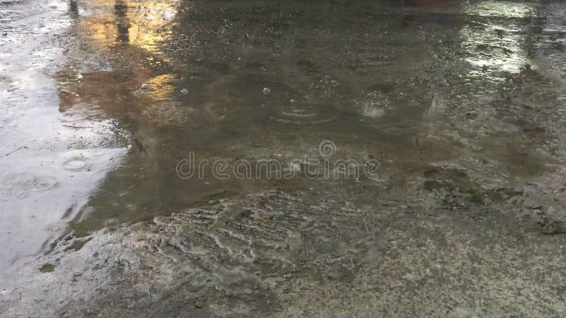 在地板上的雨水滴在雨天在晚上