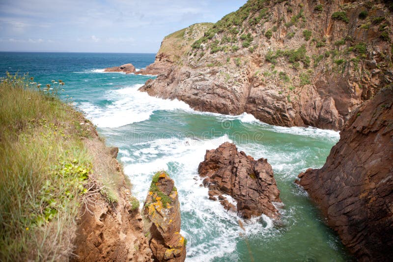 Plemont海湾，泽西， Channel岛 图库摄影
