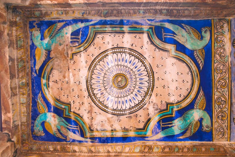 在天花板，楠迪Mandapa， Brihadisvara寺庙， Tanjore，泰米尔纳德邦的绘画