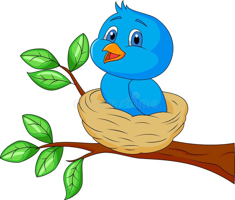 Illustration of blue bird cartoon in the nest. Illustration of blue bird cartoon in the nest