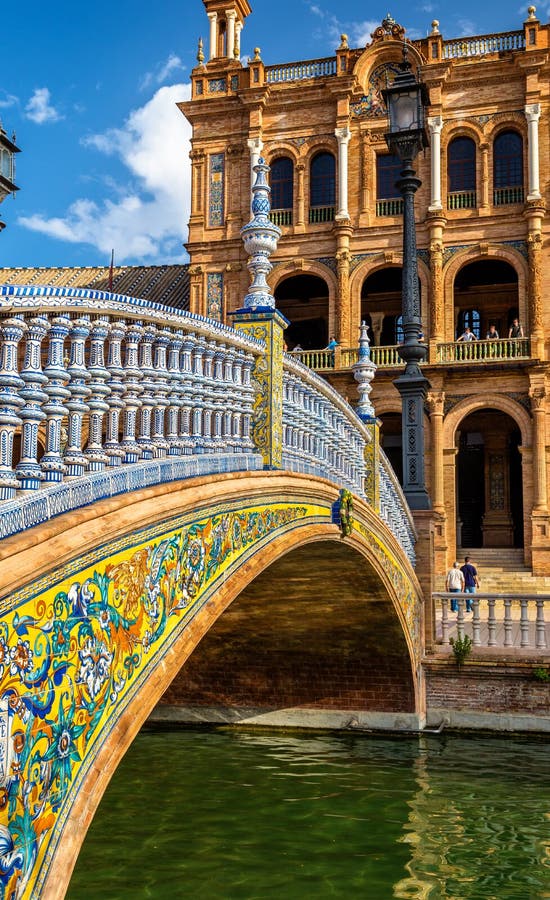 Puente de Navarra, a bridge at the Plaza de Espana in Seville, Spain, Andalusia. Puente de Navarra, a bridge at the Plaza de Espana in Seville, Spain, Andalusia