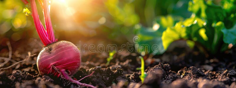 beetroot growing on the bed close-up. AI generated. beetroot growing on the bed close-up. AI generated