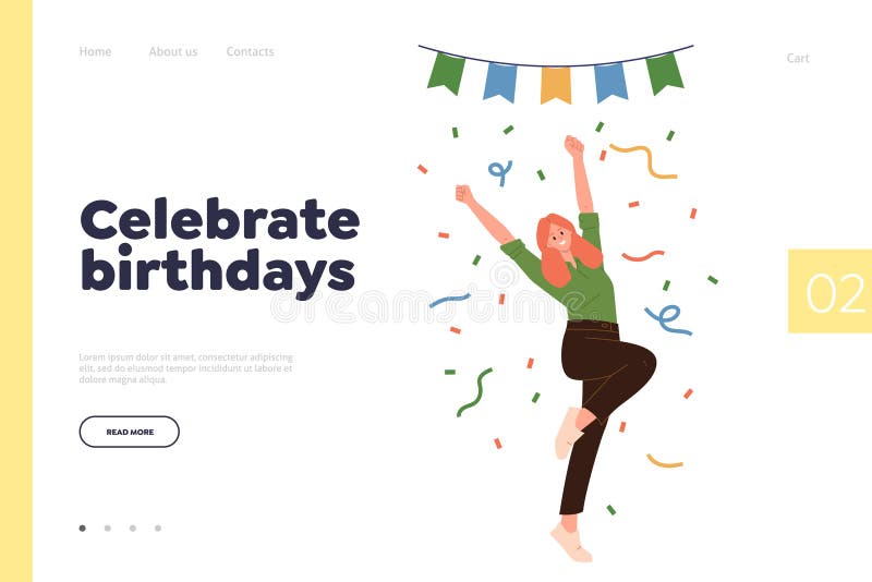 在彩带设计下庆祝生日登陆页模板 库存例证