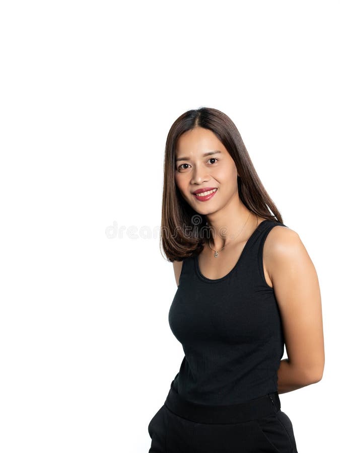 在晒黑的亚洲美女皮肤的画象黑dres 库存照片
