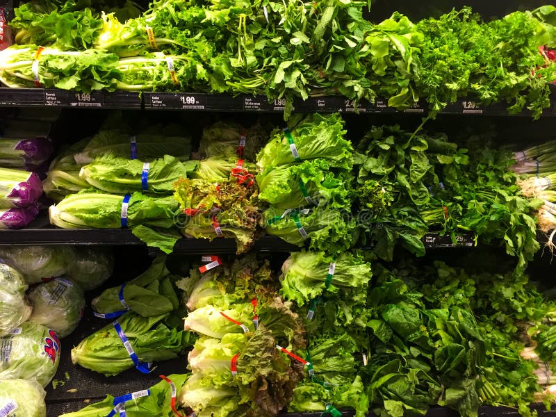 Various types of lettuce for sale in a produce department of a grocery store. Various types of lettuce for sale in a produce department of a grocery store.