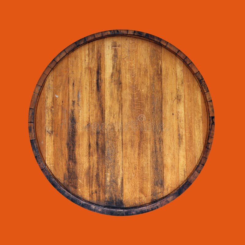 Top wooden barrel on orange background. Top wooden barrel on orange background