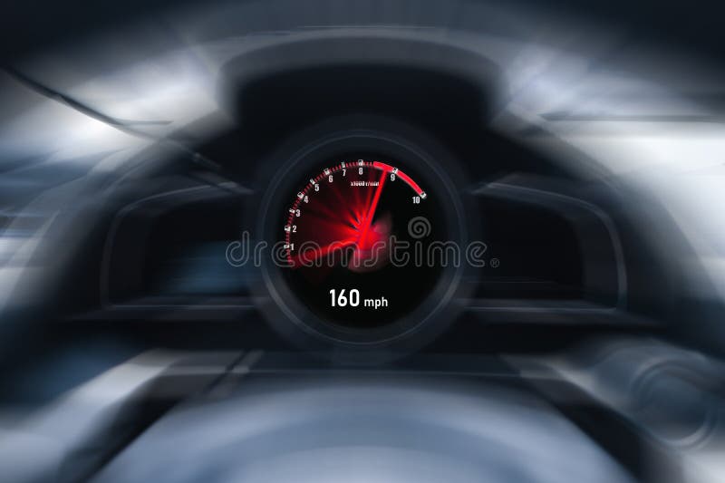 Drive at high speed with tachometer displayed on car instrument panel , red illuminated display , Vehicle concept. Drive at high speed with tachometer displayed on car instrument panel , red illuminated display , Vehicle concept