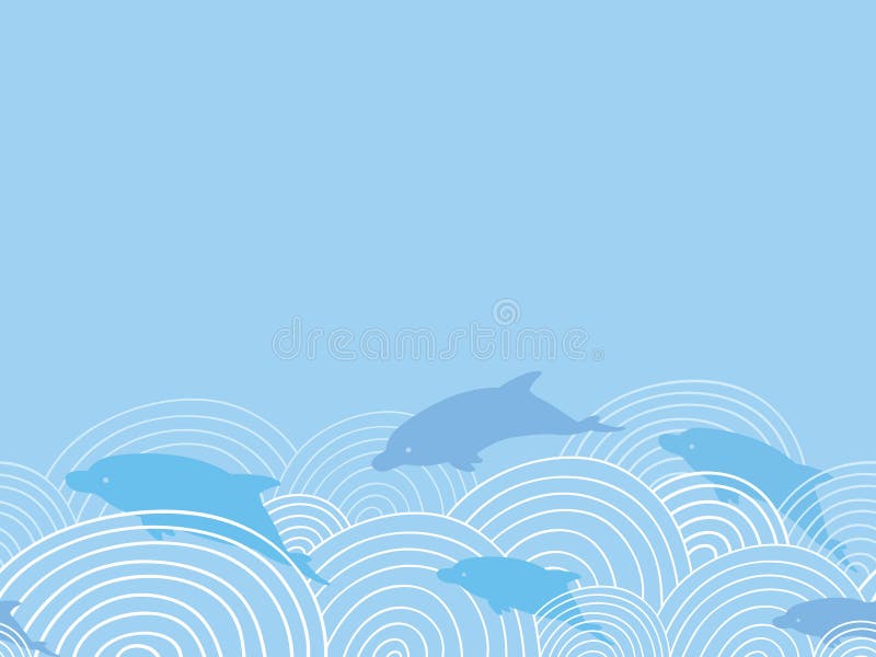 Vector dolphines among waves horizontal seamless pattern background with hand drawn elements. Vector dolphines among waves horizontal seamless pattern background with hand drawn elements