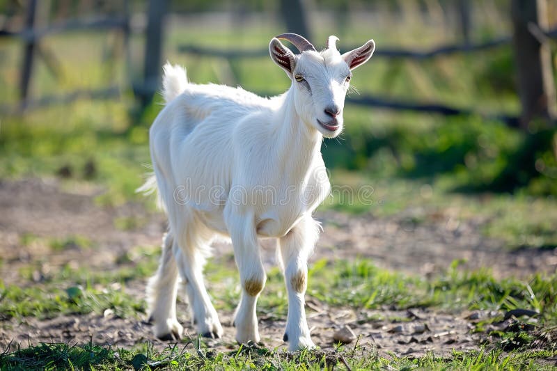 Lonely goat on a pasture for a walk, farm animals AI generated. Lonely goat on a pasture for a walk, farm animals AI generated