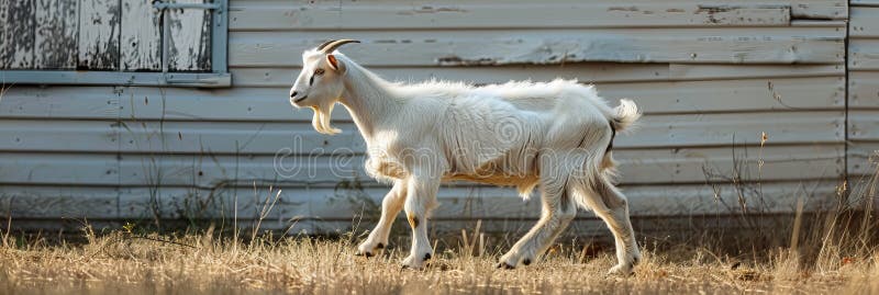 Lonely goat on a pasture for a walk, farm animals, banner AI generated. Lonely goat on a pasture for a walk, farm animals, banner AI generated