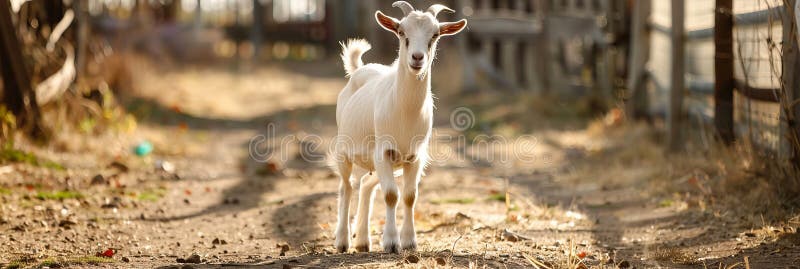 Lonely goat on a pasture for a walk, farm animals, banner AI generated. Lonely goat on a pasture for a walk, farm animals, banner AI generated