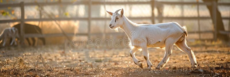 Lonely goat on a pasture for a walk, farm animals, banner AI generated. Lonely goat on a pasture for a walk, farm animals, banner AI generated