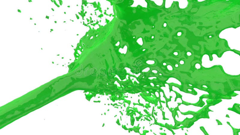 在白色背景的绿色油漆喷泉3d与阿尔法通道用途阿尔法面具 一个喷泉的上面有漩涡液体的 3d