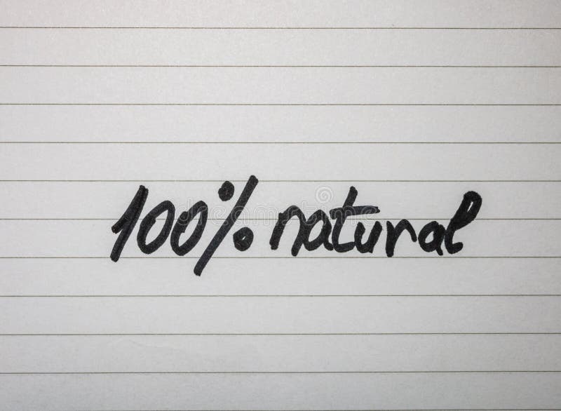 Writing 100% natural on white label on white background. Writing 100% natural on white label on white background.