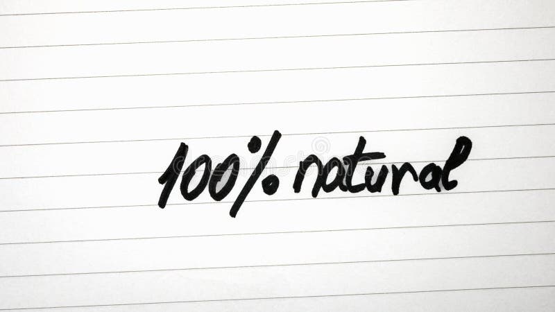 Writing 100% natural on white label on white background. Writing 100% natural on white label on white background