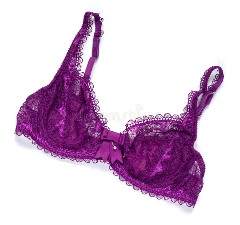 Bright purple lace bra on white background. Bright purple lace bra on white background