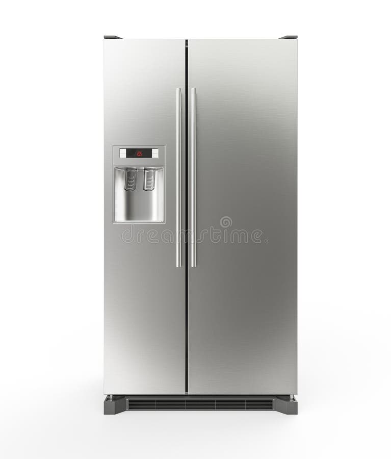 Modern Stainless Steel Refrigerator isolated on white background -- 3D Rendering. Modern Stainless Steel Refrigerator isolated on white background -- 3D Rendering