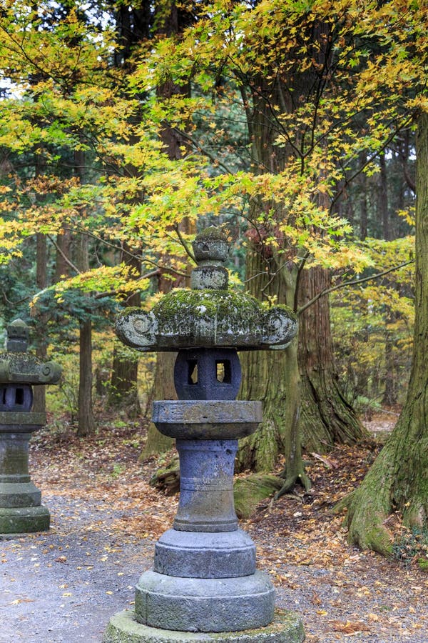 Lantern at Shintoist temple at Shimoyoshida, Fujioshida, Kyushu, Japan. Lantern at Shintoist temple at Shimoyoshida, Fujioshida, Kyushu, Japan