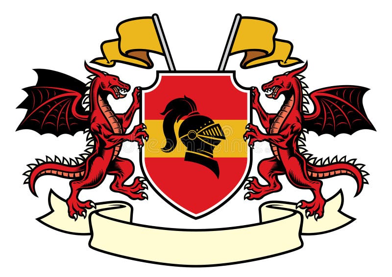 Vector of dragon heraldry set in classic coat of arms style. Vector of dragon heraldry set in classic coat of arms style