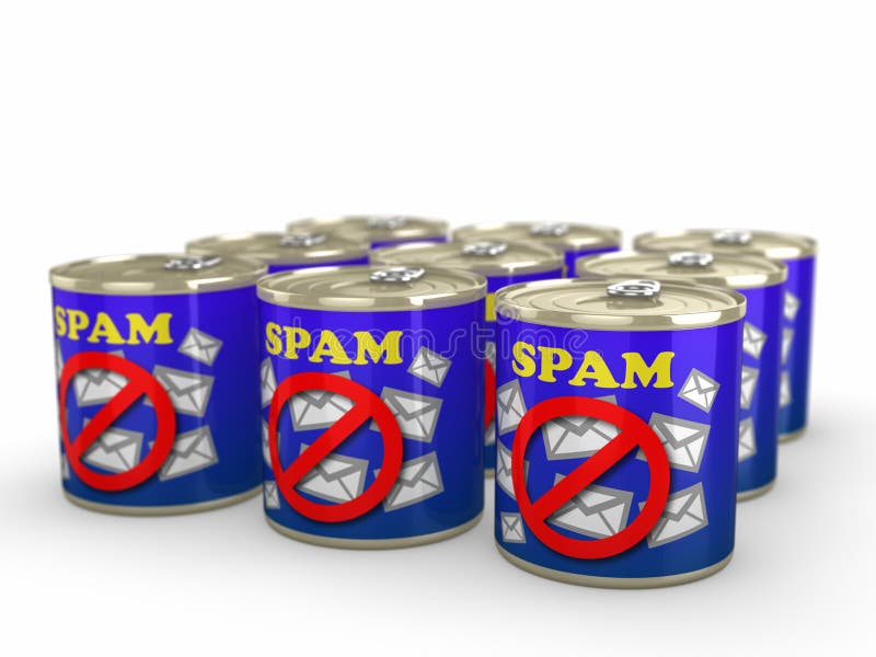 Group of 12 tins with the label &#x27;Spam&#x27; to signify No Junk Email. Group of 12 tins with the label &#x27;Spam&#x27; to signify No Junk Email