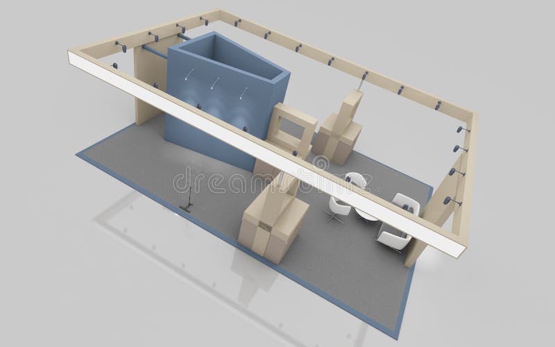 在蓝色和灰棕色的陈列立场上色3d翻译 库存照片