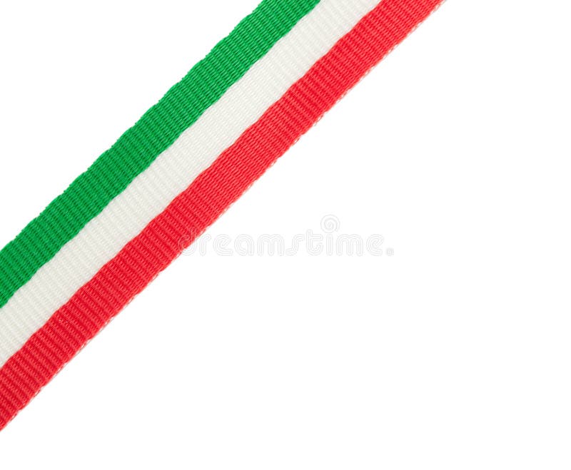 在角落安置的意大利旗子的三色丝带