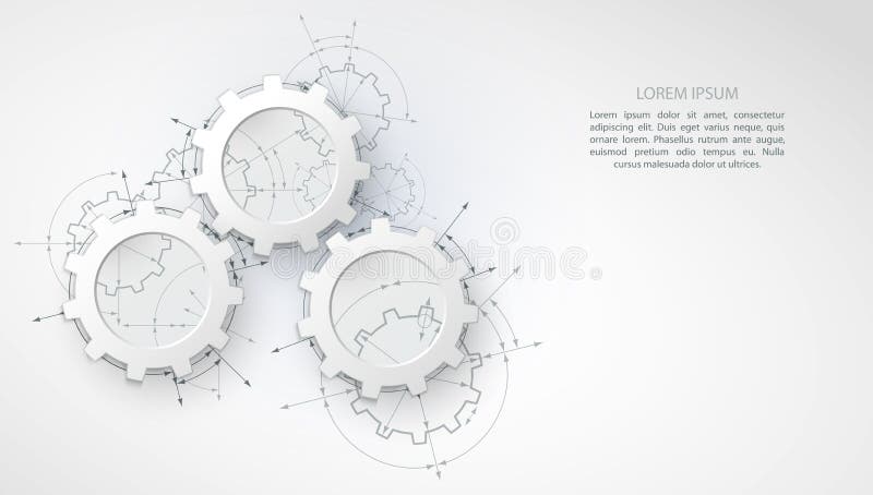 齿轮啮合。抽象的工程图，带有齿轮的工业背景 库存例证