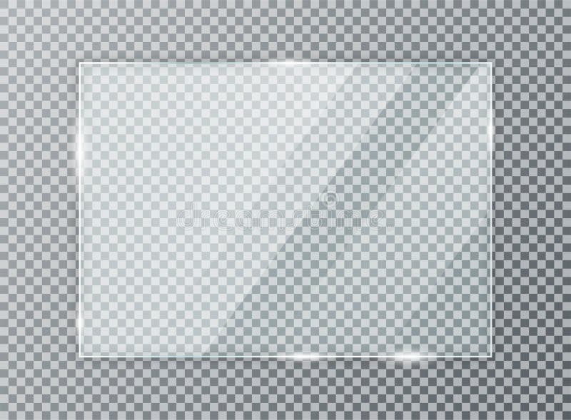 Glass plate on transparent background. Acrylic and glass texture with glares and light. Realistic transparent glass window in rectangle frame. Vector. Glass plate on transparent background. Acrylic and glass texture with glares and light. Realistic transparent glass window in rectangle frame. Vector