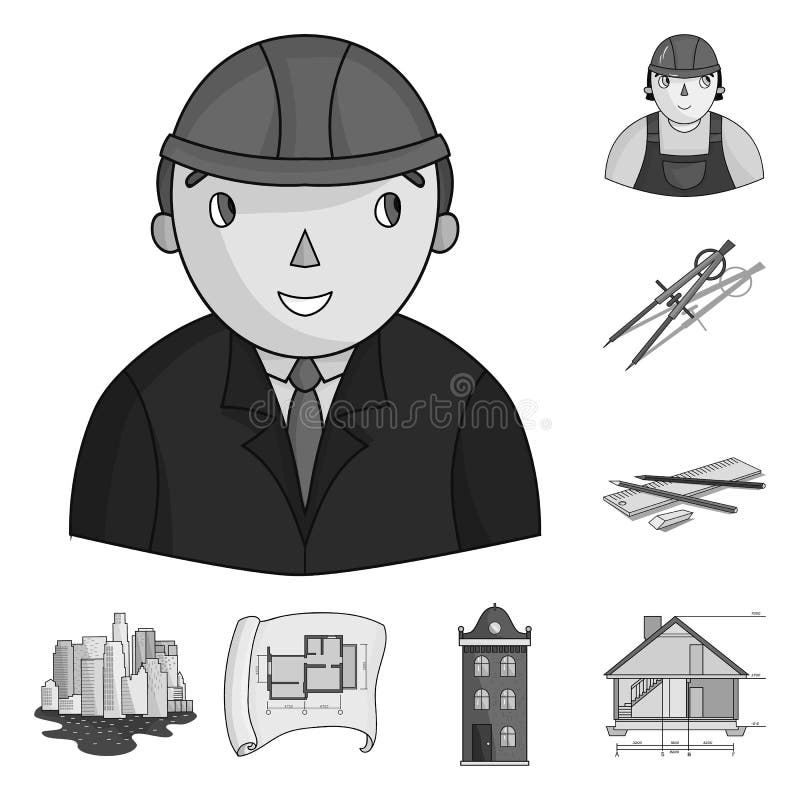 在集合汇集的建筑学和建筑单色象的设计 建筑师和设备传染媒介标志股票 向量例证 在集合汇集的建筑学和建筑单色象的设计 建筑师和设备传染媒介标志股票 向量例证