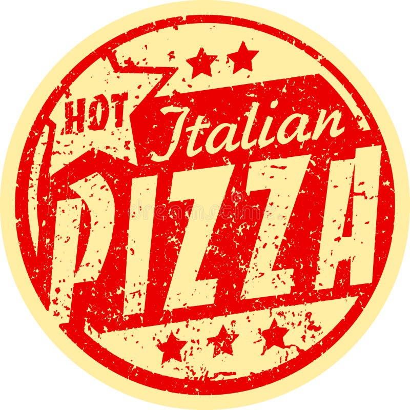 Hot italian pizza grunge vector design in yellow and red colors. Hot italian pizza grunge vector design in yellow and red colors