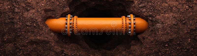 地下埋置大型橙色管的鸟瞰图 皇族释放例证