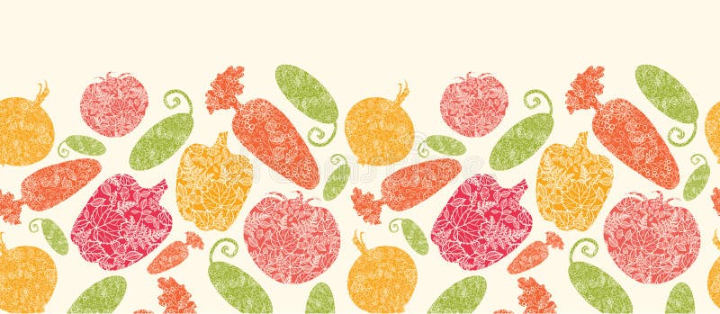 Vector textured vegetables horizontal seamless pattern background with hand drawn elements. Vector textured vegetables horizontal seamless pattern background with hand drawn elements