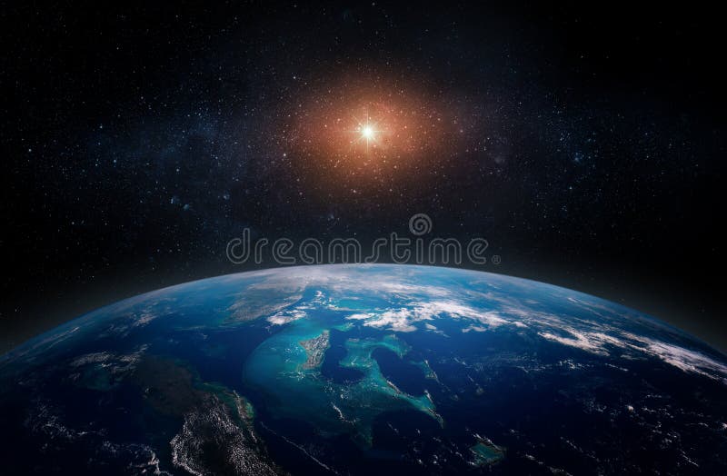地球和恒星的全景. 从太空看地球的日出. 美国航天局提供的这幅图像的元素 向量例证
