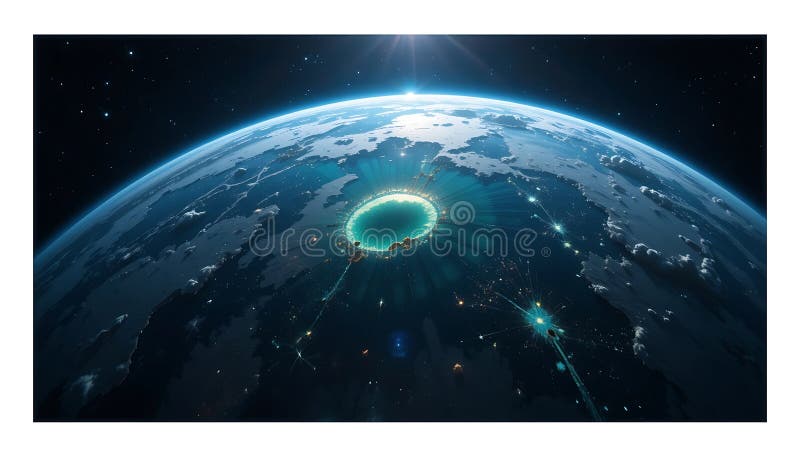 地球夜间与陨石坑和城市灯光环绕 库存例证