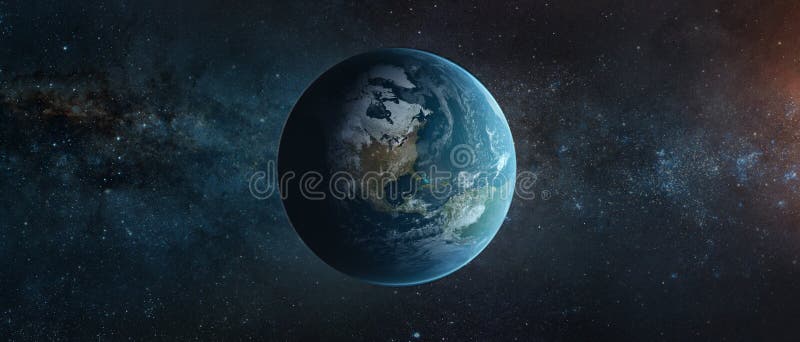 地球星和银河的全景. 从太空看地球的日出. 美国航天局提供的这幅图像的元素 向量例证