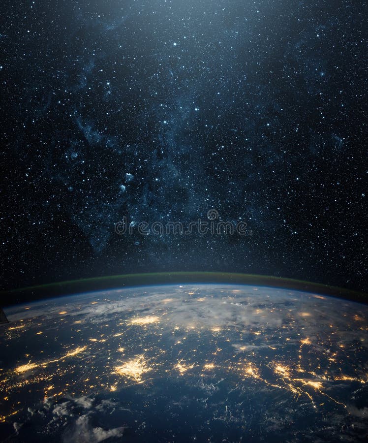 地球星星星系的观点. 从太空看地球的日出. 生态环境主题概念 向量例证