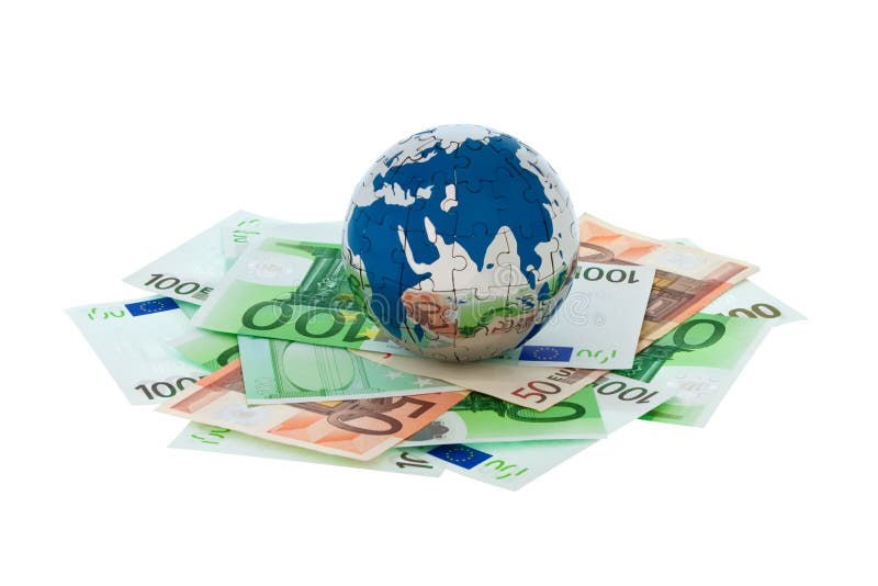 Money and Globe on a white background. Money and Globe on a white background