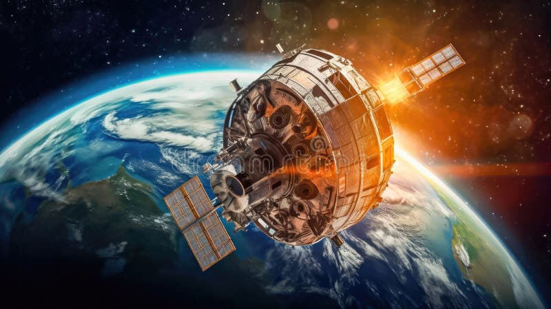 地球轨道空间卫星发生 库存例证