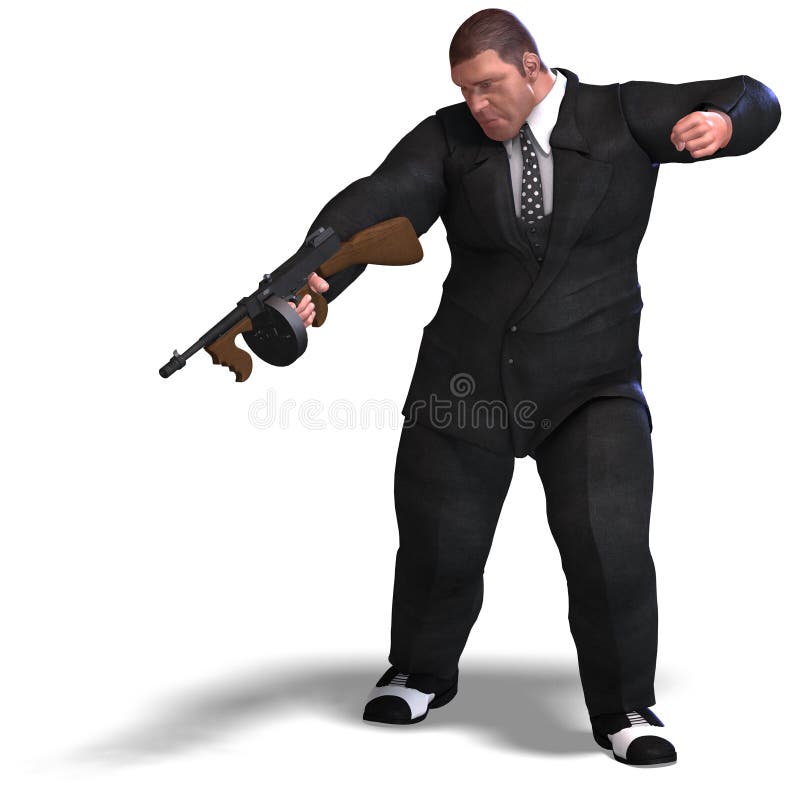 3D rendering of a bad mafia gun man with clipping path and shadow over white. 3D rendering of a bad mafia gun man with clipping path and shadow over white