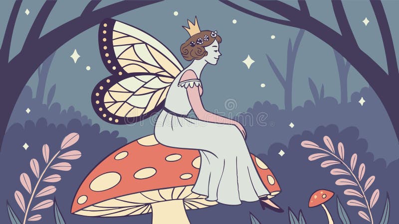 坐在蘑菇奇幻动物童话插图奇幻童话奇幻艺术童话矢量图设计 向量例证