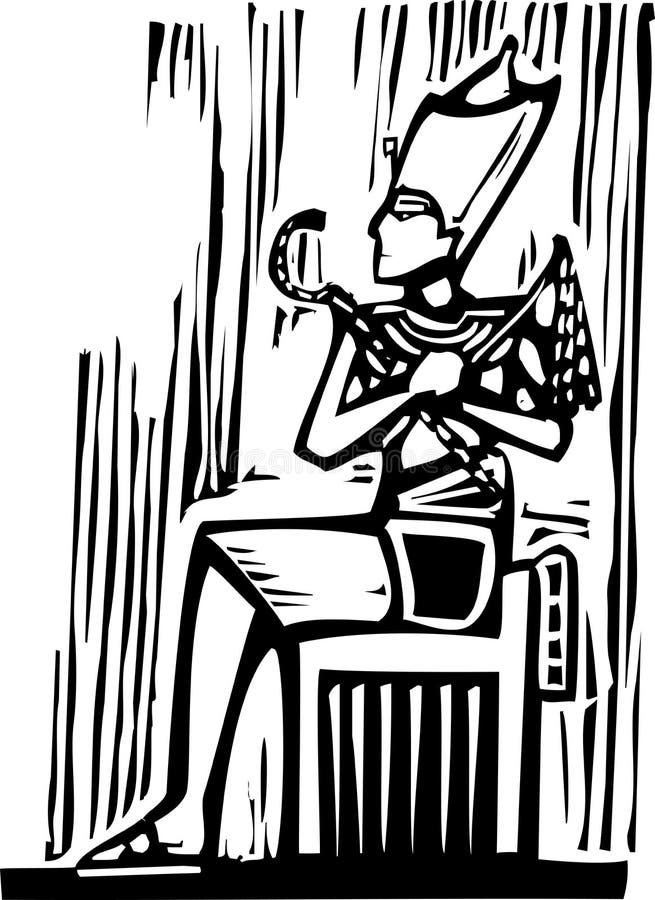 Woodcut style image a seated Egyptian Pharaoh. Woodcut style image a seated Egyptian Pharaoh.