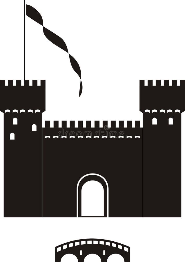 Knight's castle of black silhouette - vector isolated illustration on white background. Knight's castle of black silhouette - vector isolated illustration on white background