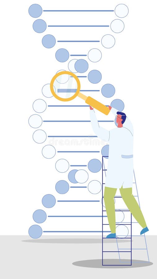 Genetic Engineer Character Vector Illustration. DNA, Genetic Sign. Scientist, Biologist. Man with Magnifier Looking at Molecule. Helix, Spiral. Molecular Biology, Medical Researches Cartoon Clipart. Genetic Engineer Character Vector Illustration. DNA, Genetic Sign. Scientist, Biologist. Man with Magnifier Looking at Molecule. Helix, Spiral. Molecular Biology, Medical Researches Cartoon Clipart