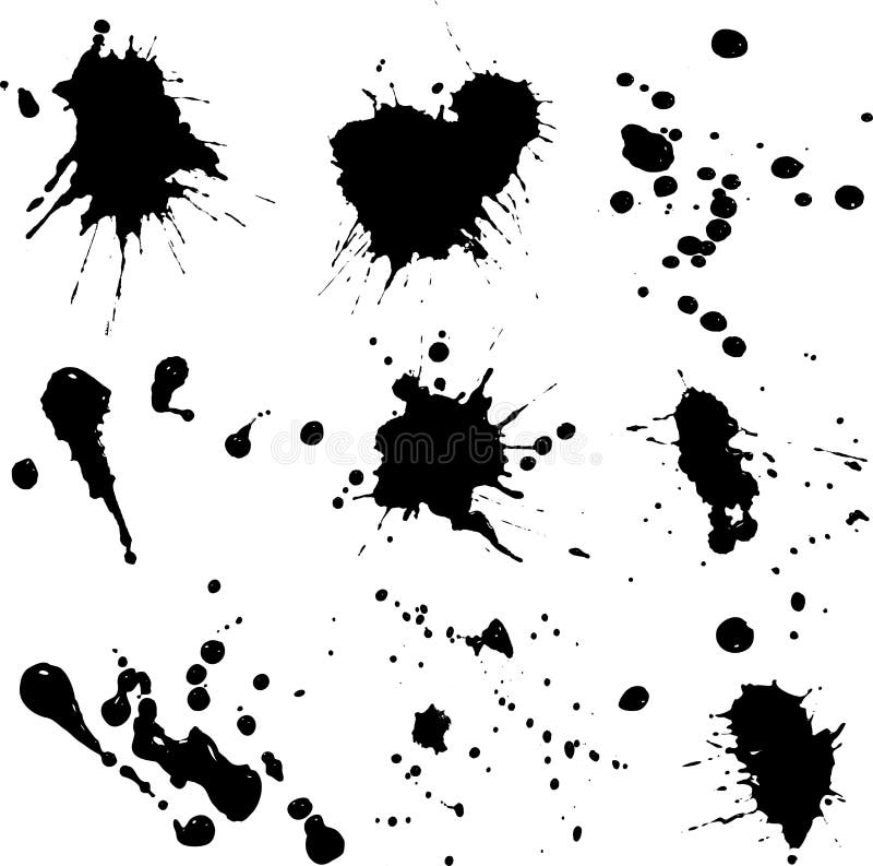 Various detailed ink splats on white background. Various detailed ink splats on white background