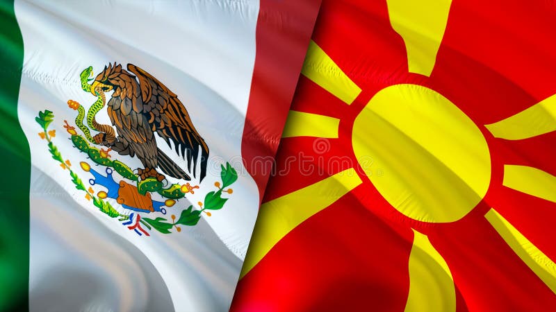 墨西哥和北马其顿国旗3d. 墨西哥北马其顿国旗墙纸. 墨西哥对北部 向量例证
