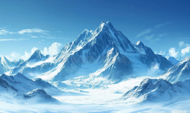 壮丽的雪山高峰，蔚蓝的天空，冰冷的地形 库存照片