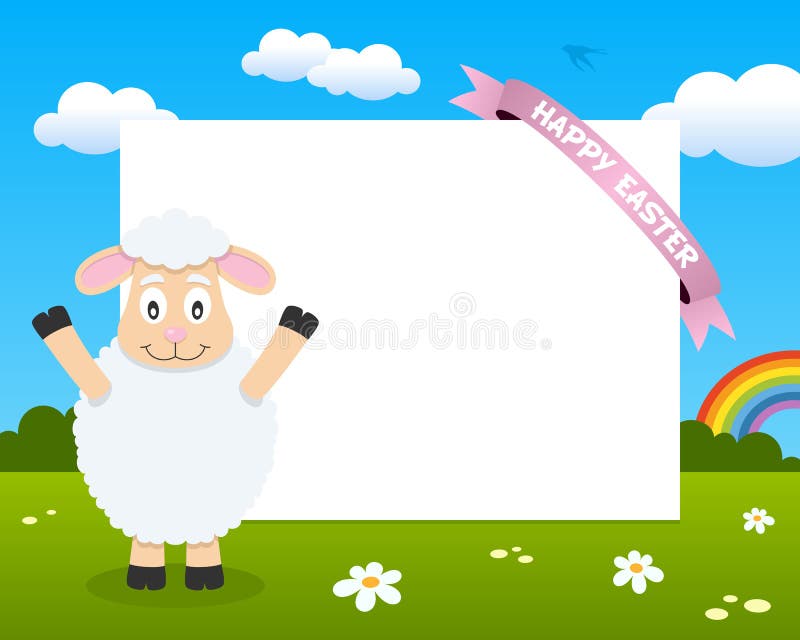 Easter horizontal photo frame with a cute lamb in a meadow with a pink ribbon. Eps file available. Easter horizontal photo frame with a cute lamb in a meadow with a pink ribbon. Eps file available.