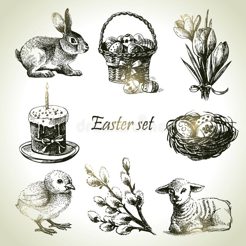 Easter set. Hand drawn illustrations. Easter set. Hand drawn illustrations