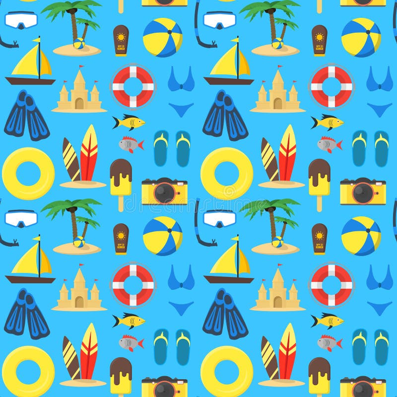 Summer Rest Background Pattern on a Blue Season Vacation and Travel Element Relaxation Tourism. Vector illustration. Summer Rest Background Pattern on a Blue Season Vacation and Travel Element Relaxation Tourism. Vector illustration